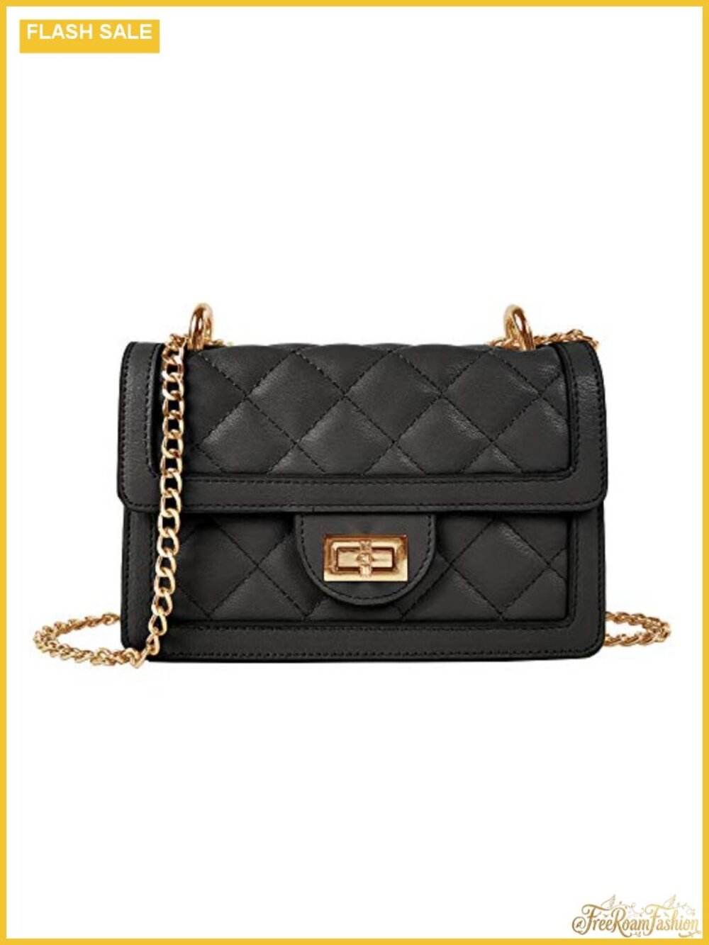 Small Quilted Vegan Leather Crossbody Bag with Gold Chain Strap